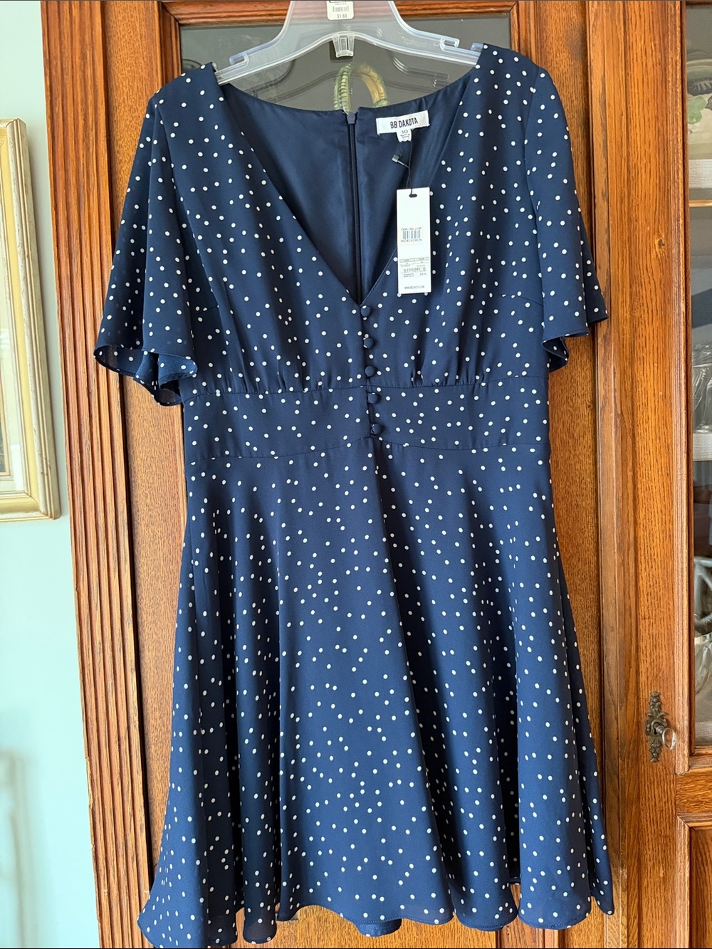 BB Dakota Navy Polka Dot V-Neck Dress